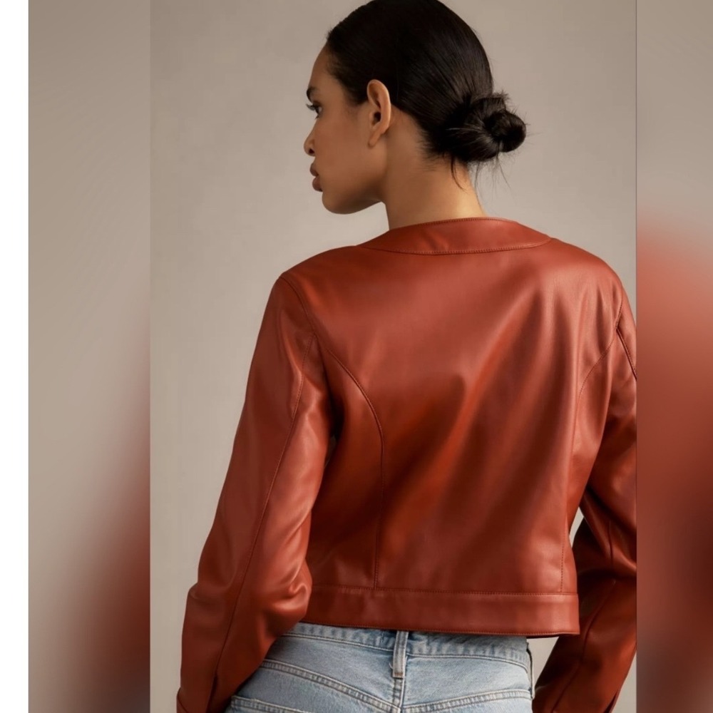 MAEVE Cora Patch Pocket Jacket Faux Leather Size Large Burgundy Red - Picture 2 of 9